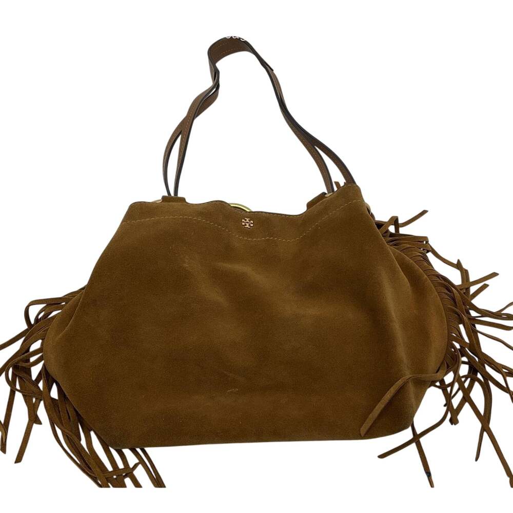 Tory Burch Brown Suede Fringe Hobo Bag Tobacco Western Boho Shoulder Purse 70s